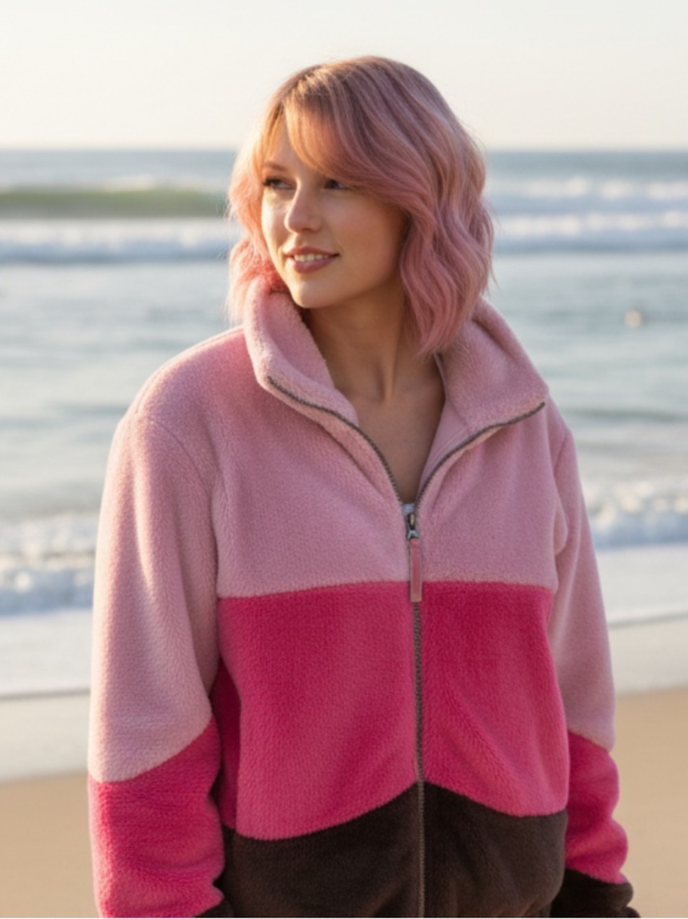 UGG Pink and Brown Colorblock Teddy Jacket - Women - Picture 3 of 3